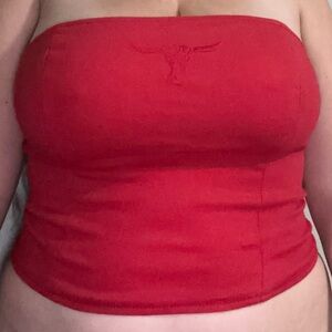 NWT Sergio Valente Hot Red Stretch Strapless Embroidered Tube Top